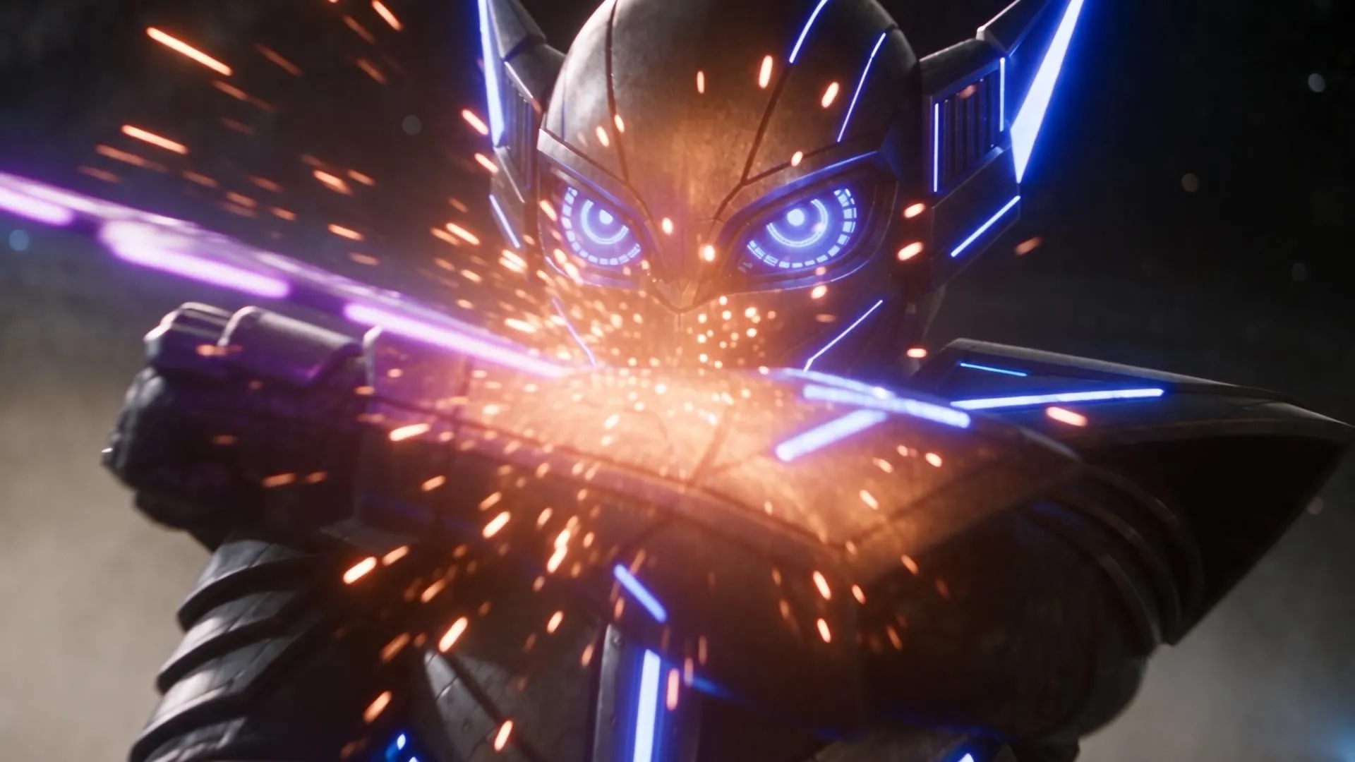 Zarx blocks Z9's blade in a shower of sparks